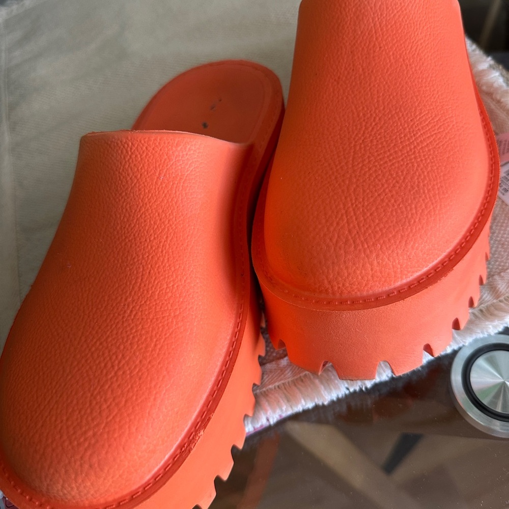 Jeffrey Campbell Bae Platform Orange Slip-On Clogs Rubber Chunky Mule - Picture 7 of 12